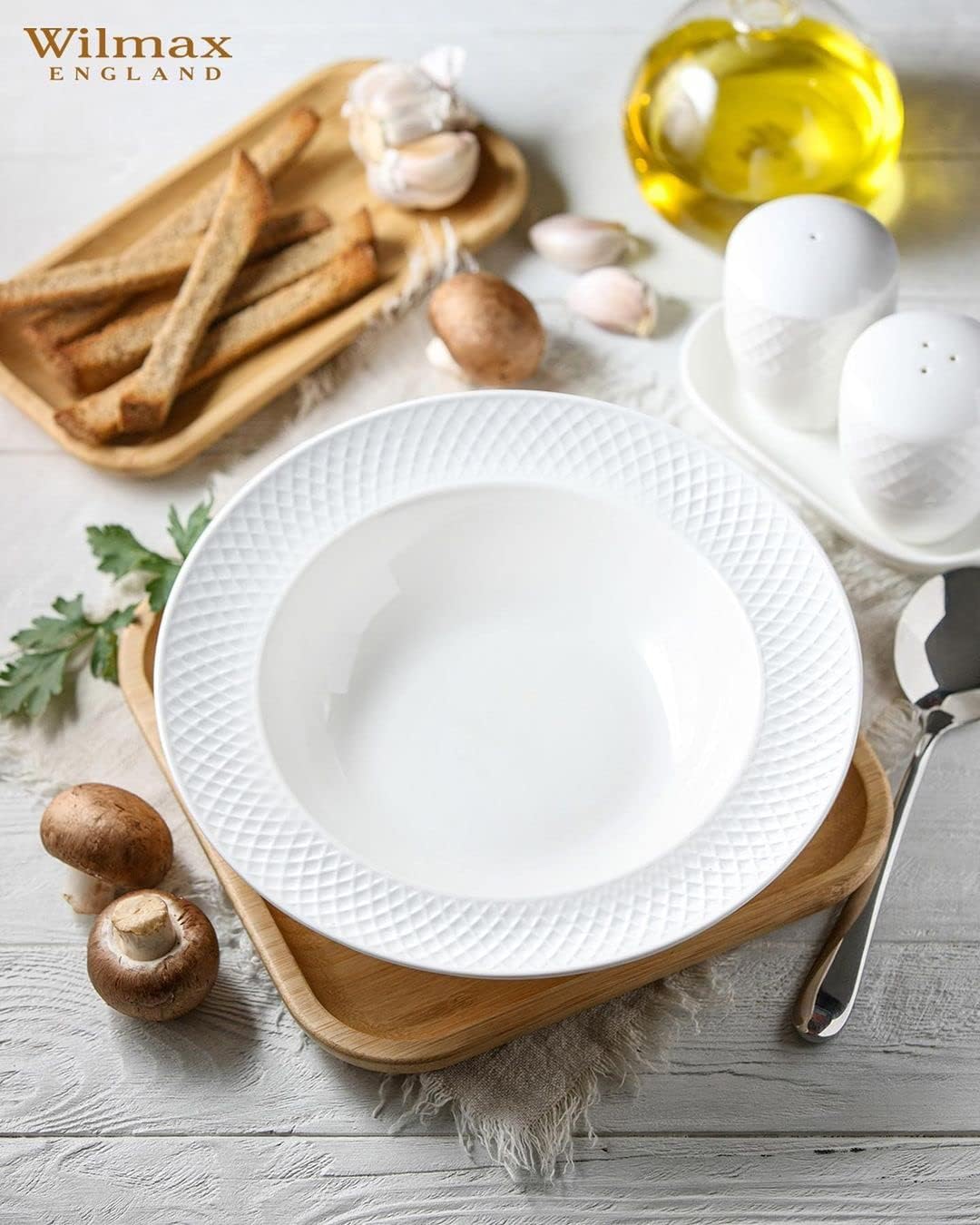 Wilmax England Julia Diamond - Soepborden en Pastaborden - 22.5 cm - Set van 6 - Porselein