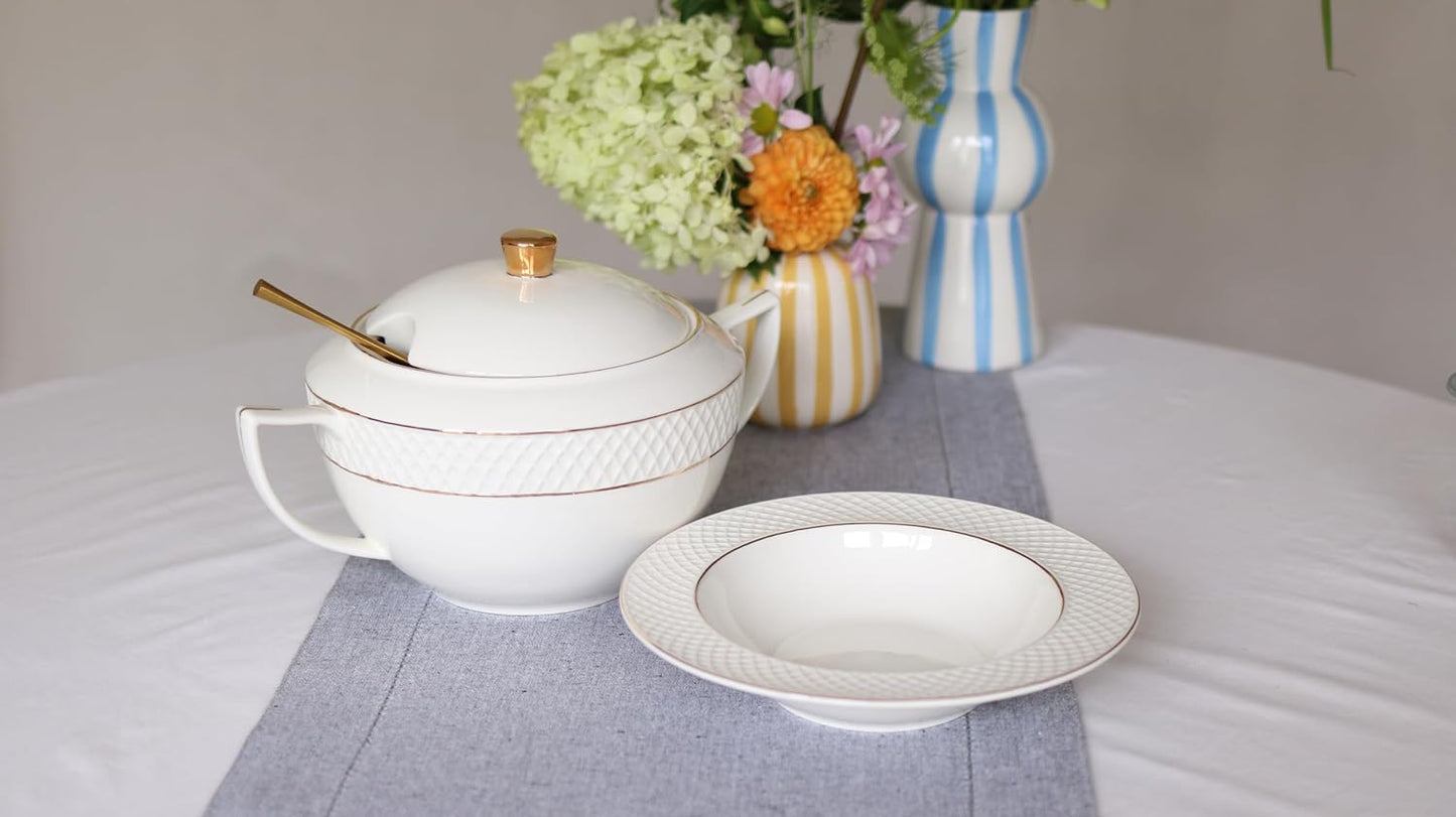 Wilmax Diep Bord Wit Gouden Rand Porselein 22.5 cm Set van 2