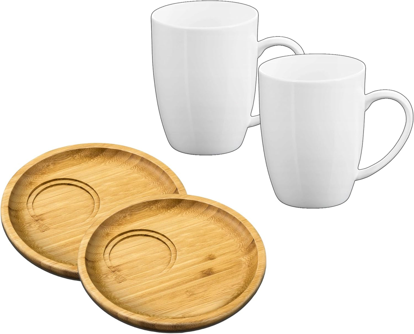 Wilmax Servierset 2x Bambus-Teller  & Porzellanbecher WL-771112/A2-WL-993018/A2