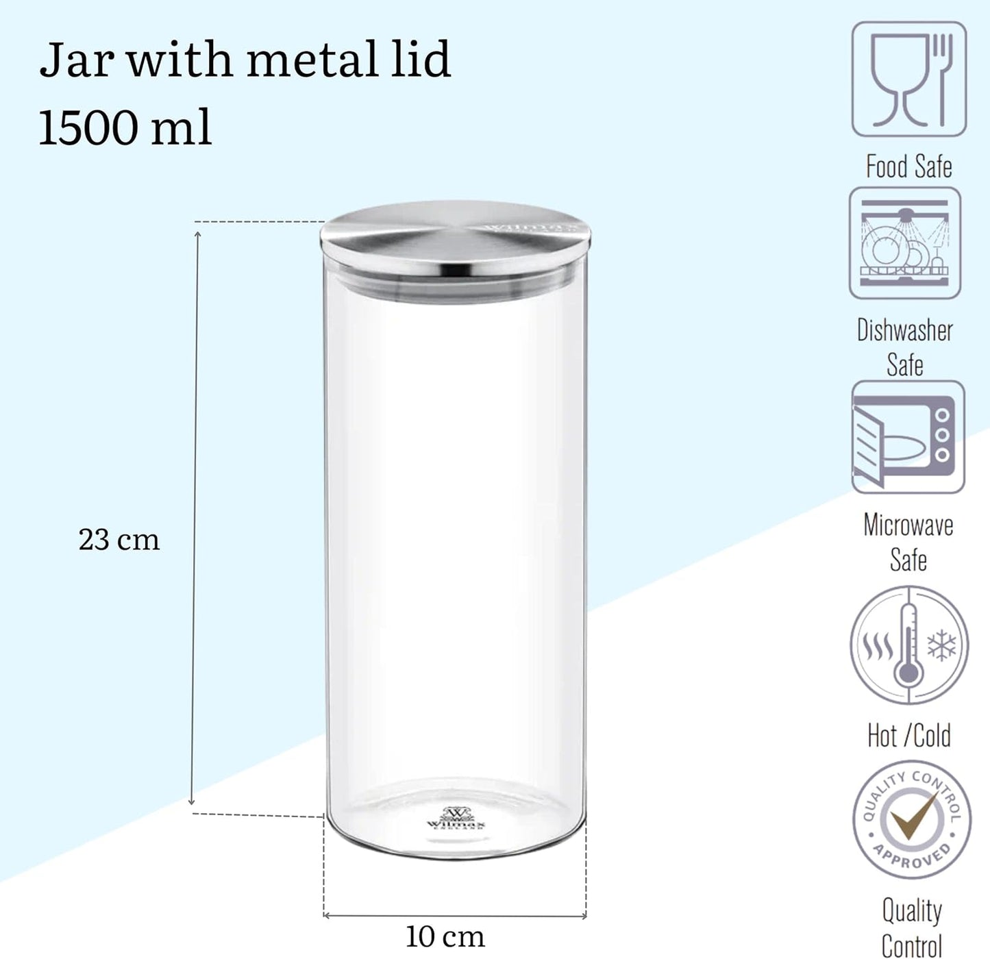 Wilmax Glasbehälter mit Deckel 1500 ml aus Borosilikatglas, 2er Set WL-888517/A2
