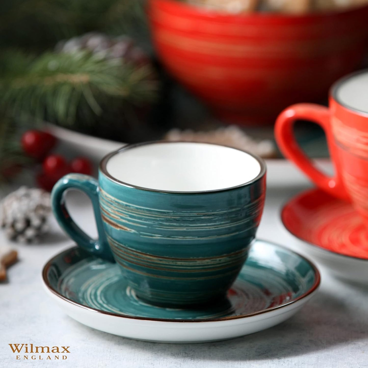 Wilmax Tassen-Set mit Untertassen, 6-teilig, grün – WL-669536/AB6