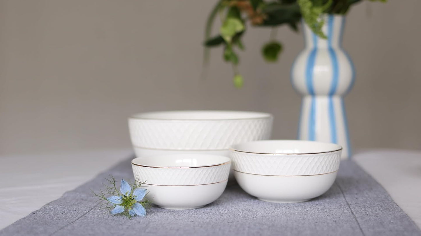 Wilmax Porcelain Bowls 12 cm White Gold Rim Set of 2