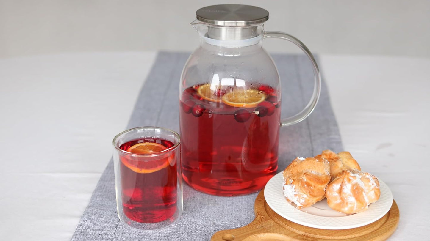 Wilmax Thermo Glas Krug 2100 ml mit Edelstahl-Deckel WL-888214/A