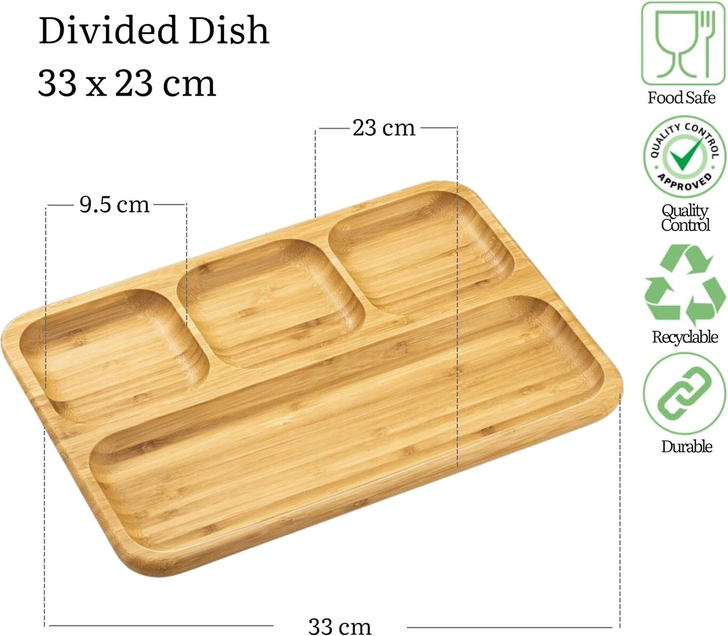 Wilmax England Bamboe Serveerplank 3 Vakken 33x23 cm Natuur