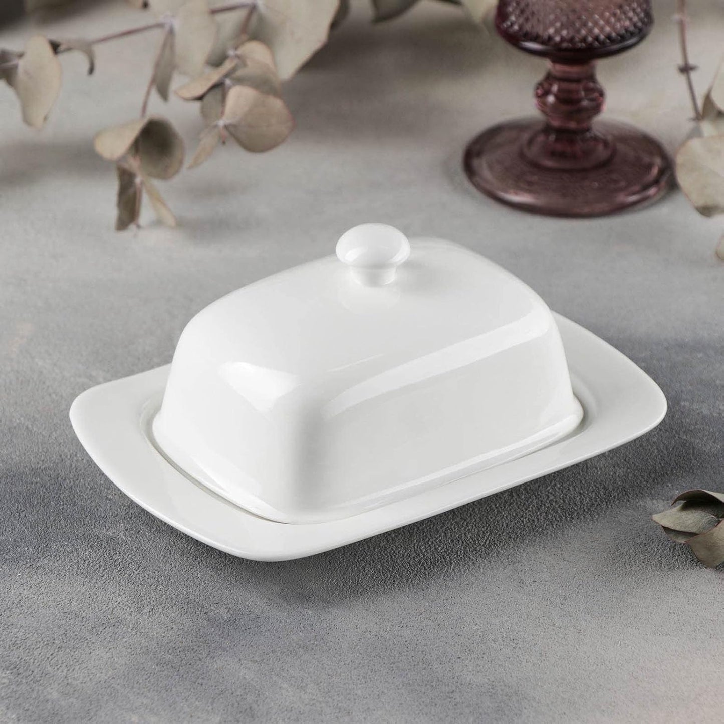 Wilmax England Butter Dish 19cm Porcelain White Stainless Steel Knife Set