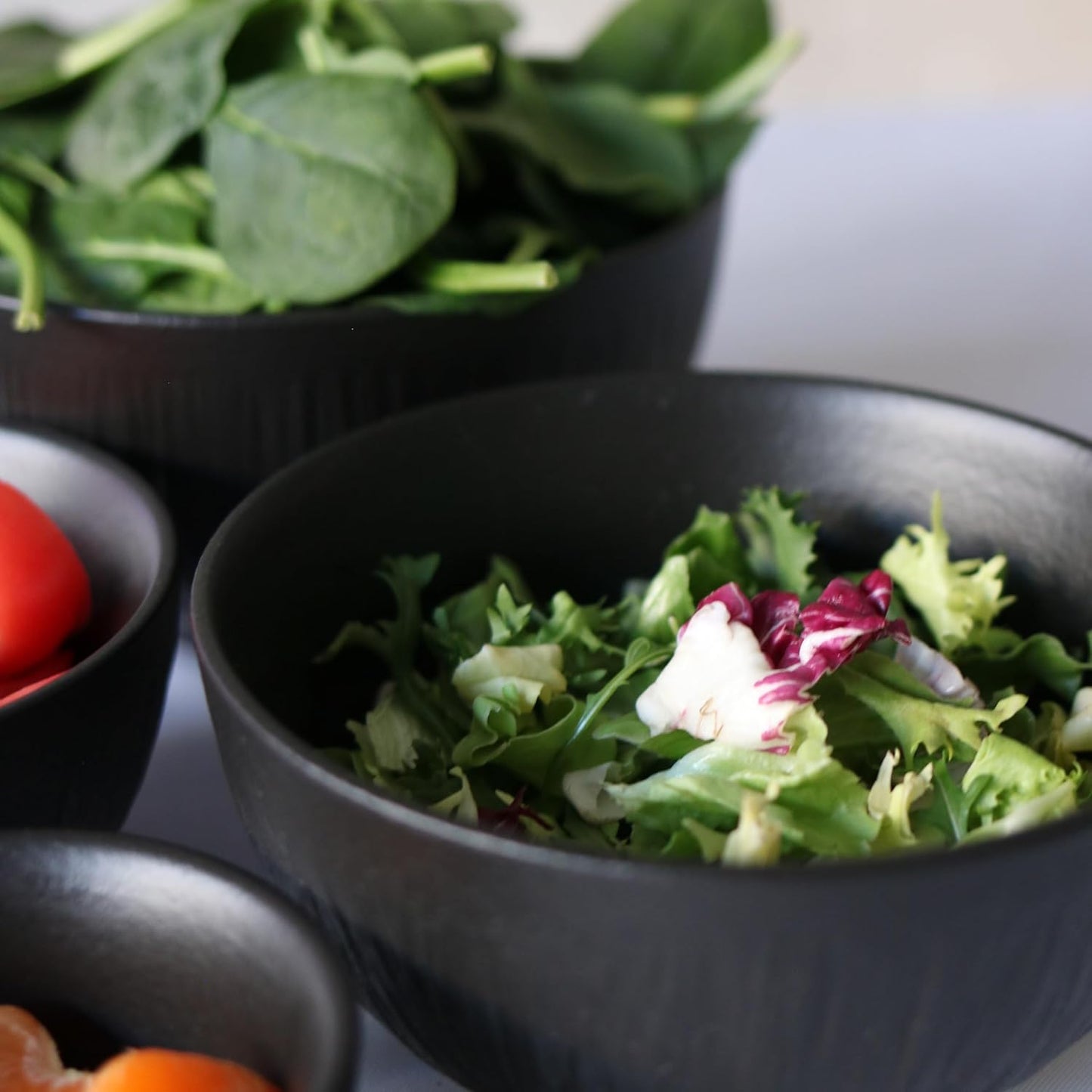 Wilmax Schalen Set 6er Schwarz 250 ml Porzellan Salatschüssel WL-664115/A6