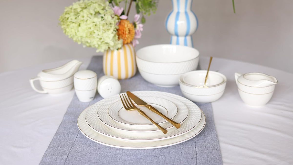 Wilmax Dessertbord Porselein 20 cm Wit Gouden rand Set van 6