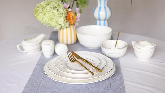 Wilmax Dessertbord Porselein 20 cm Wit Gouden rand Set van 6