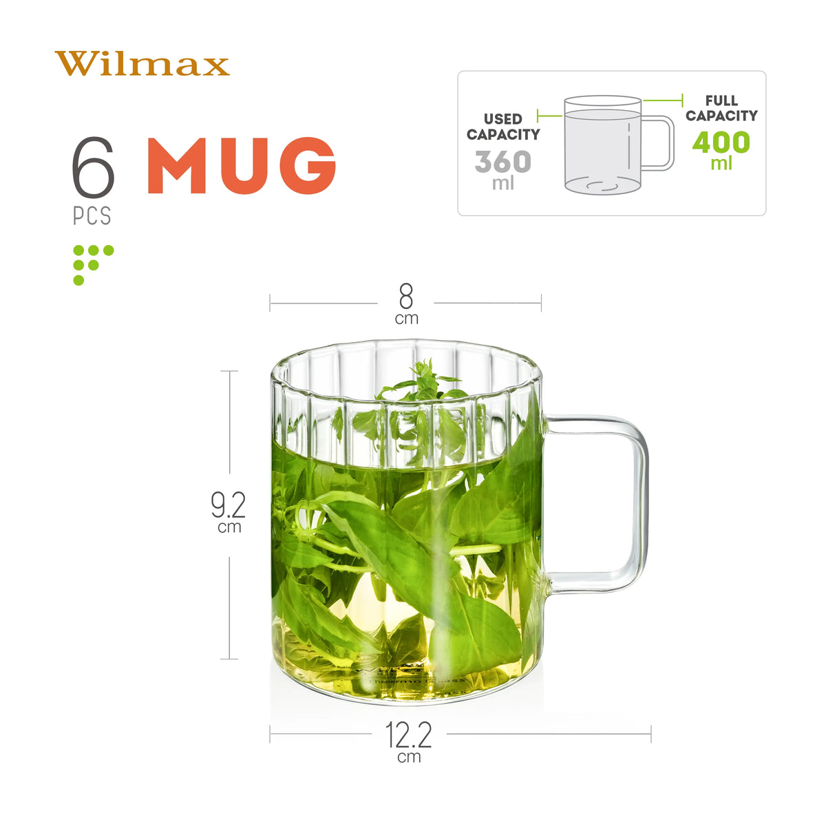 Wilmax Glazen beker 400 ml Borosilicaatglas Transparant