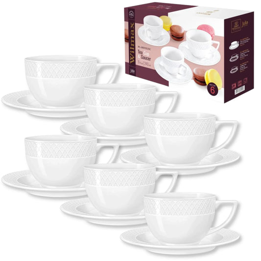 Wilmax Kop en schotel Wit Porselein 240ml, 6-delig