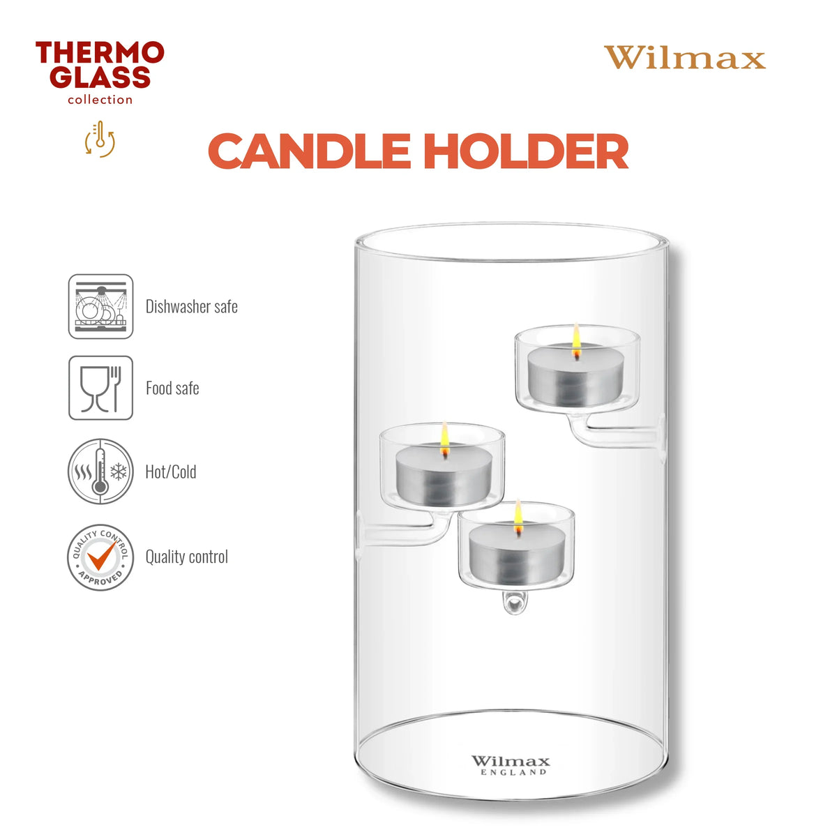 Wilmax England Theelichthouder Glas 20 cm voor 3 theelichtjes