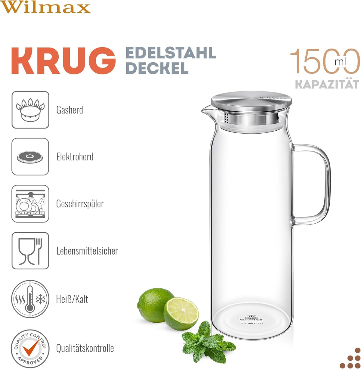 Wilmax England Kan 1500ml Thermoglas RVS Deksel