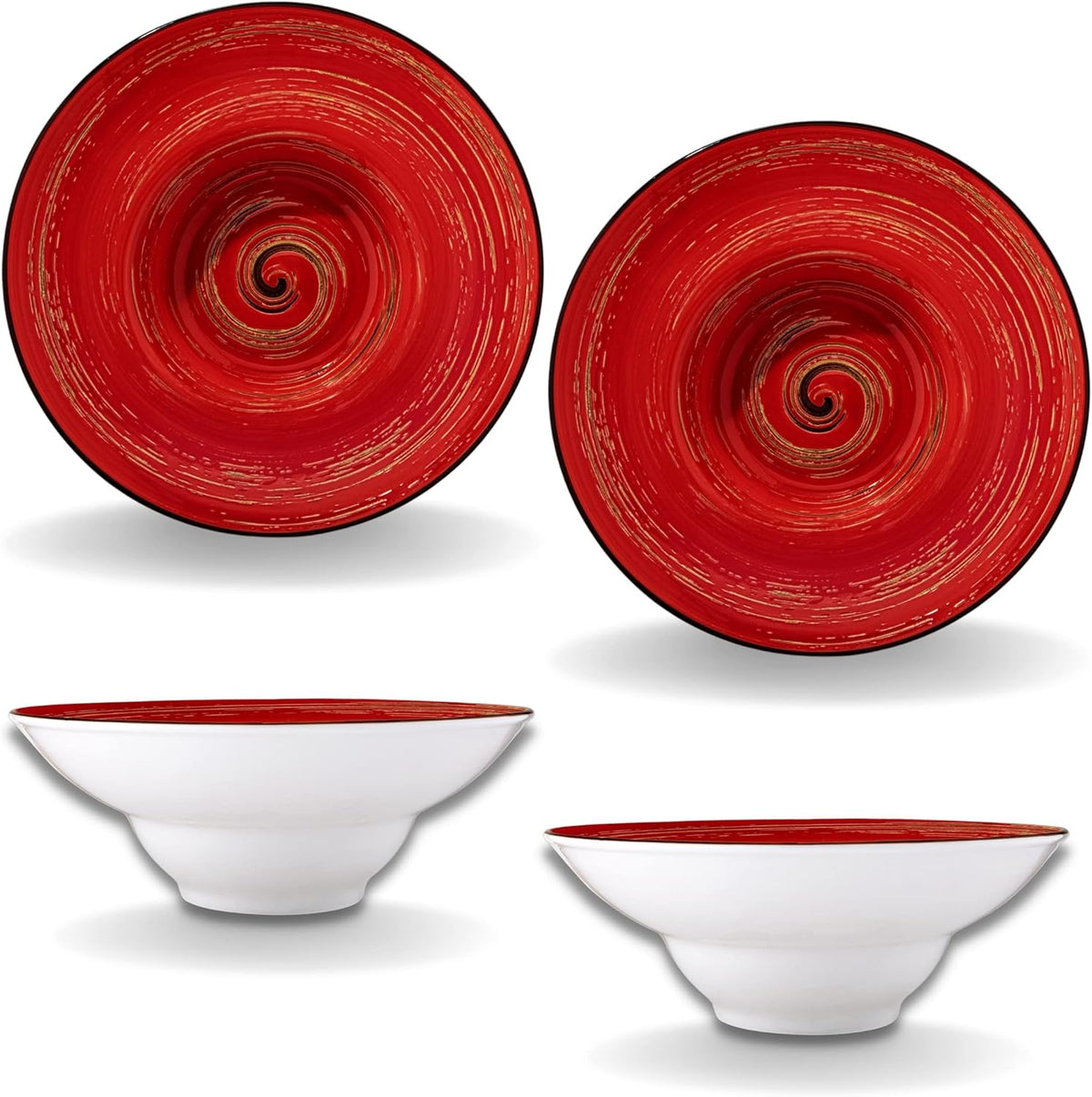 Wilmax Diep Porseleinen Bord Rood Ø22,5 cm - Set van 2