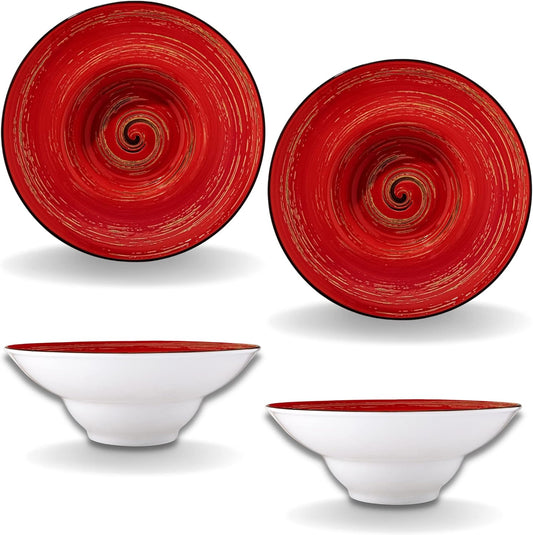 Wilmax Diep Porseleinen Bord Rood Ø22,5 cm - Set van 2