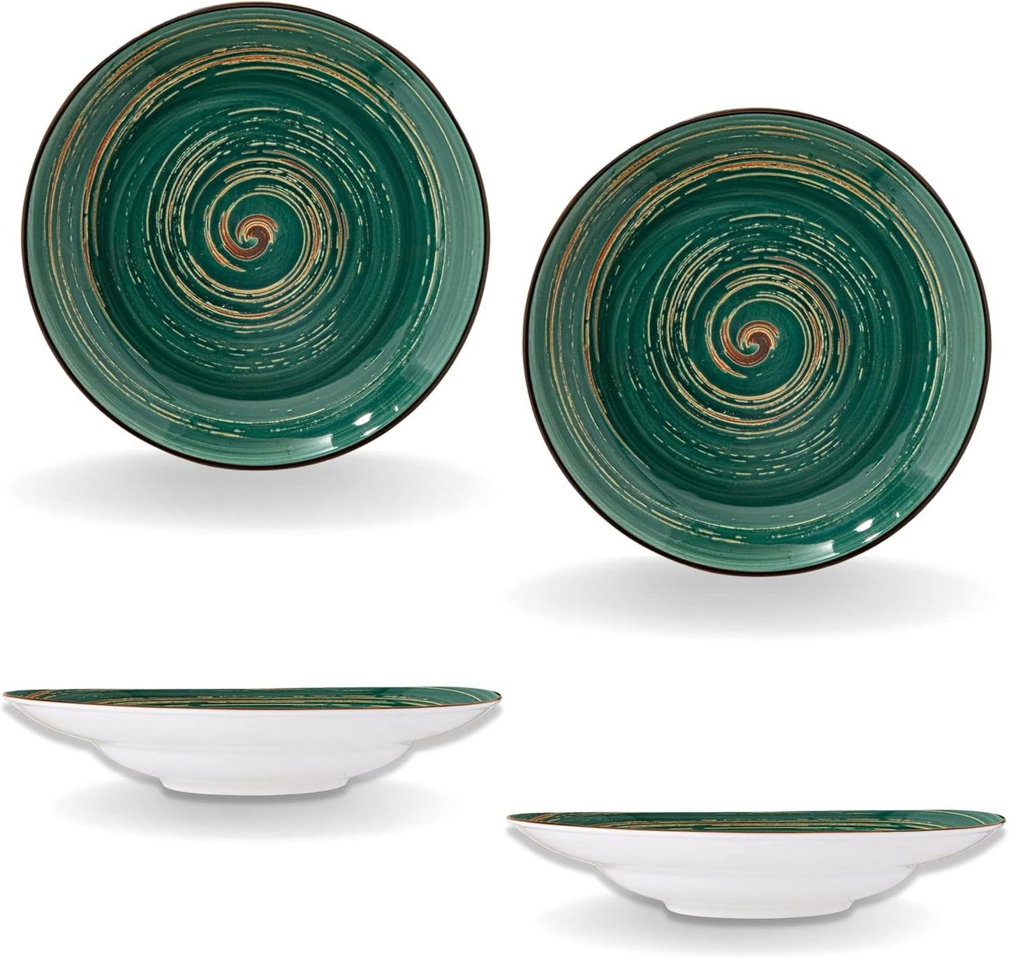 Wilmax Diep Bord Groen Porselein Ø 25,5 cm - Set van 2