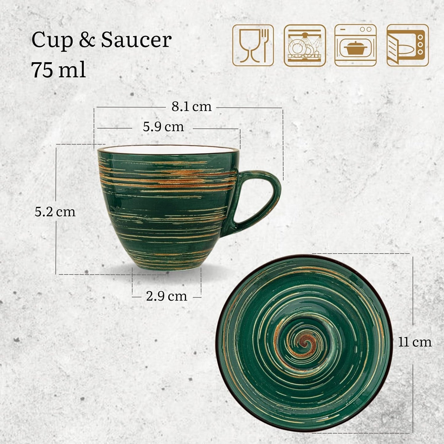 Wilmax England Espressokop-schotel 75ml Groen Porselein 6x