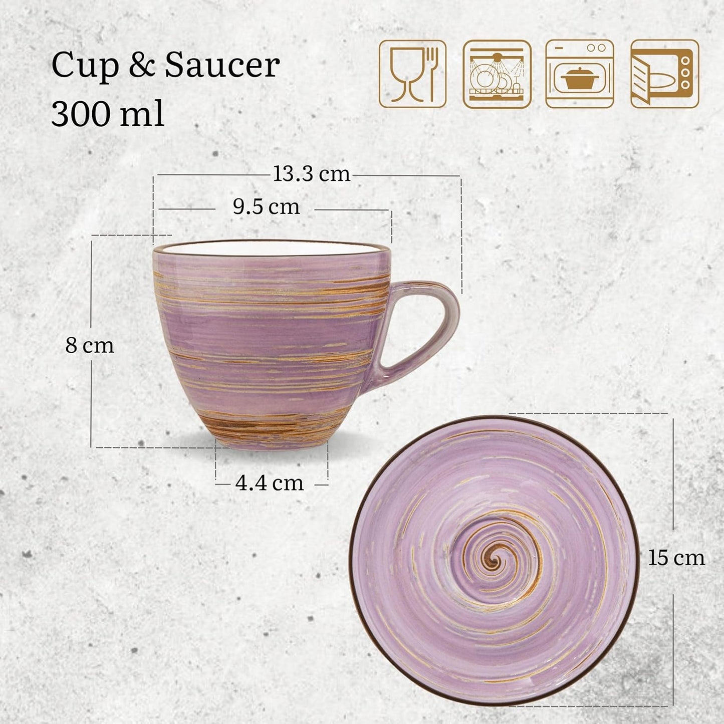 Wilmax SPIRAL Tassen mit Untertassen – 6er-Set – 300 ml – WL-669736/AB6