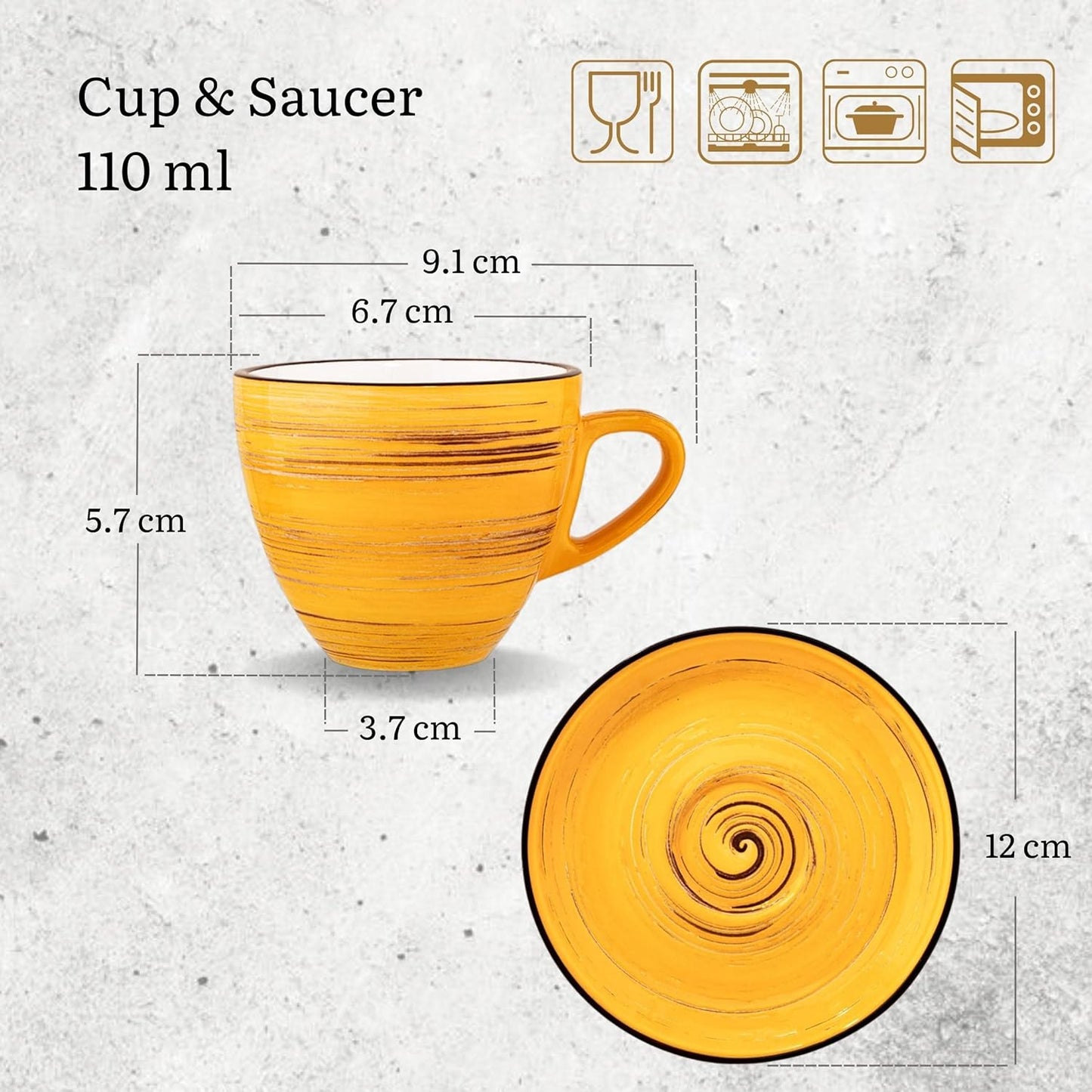 Wilmax England Yellow Porcelain Cup & Saucer Set (6x) 110ml