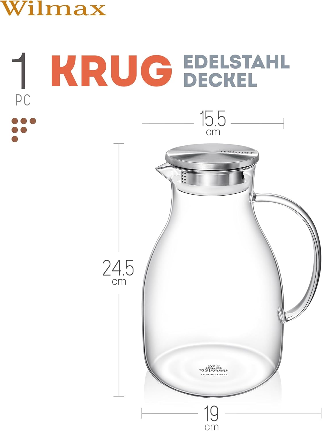 Wilmax Karaf 2500 ml Thermoglas RVS Deksel