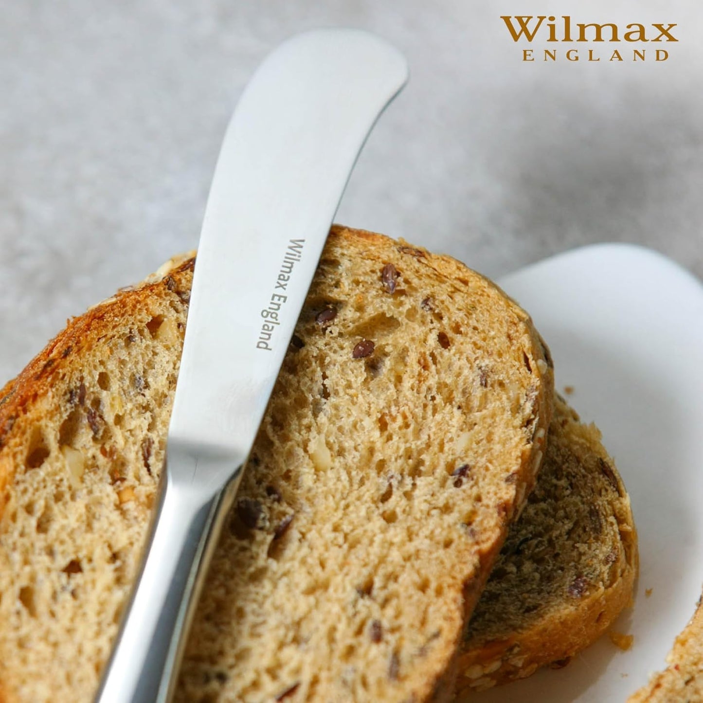 Wilmax England Butter Dish 19cm Porcelain White Stainless Steel Knife Set