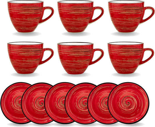 Wilmax Porzellan Tassen Set Rot 190 ml, 6er-Set Klassisch WL-669235/AB6