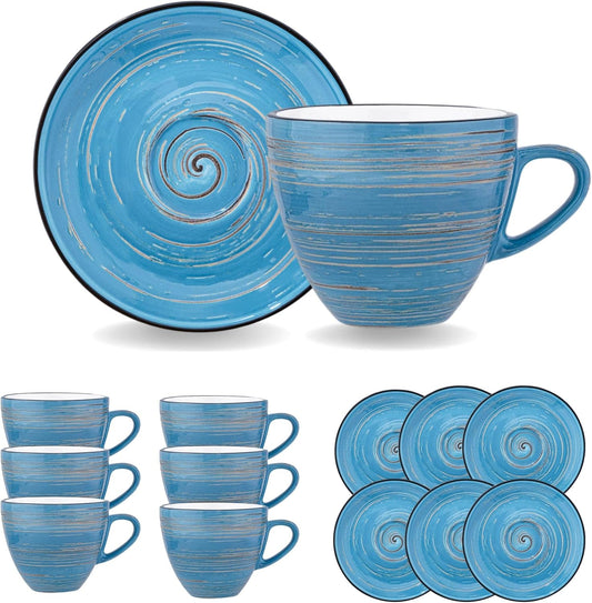 Wilmax Cup and Saucer 300 ml Blue Porcelain 6-piece set