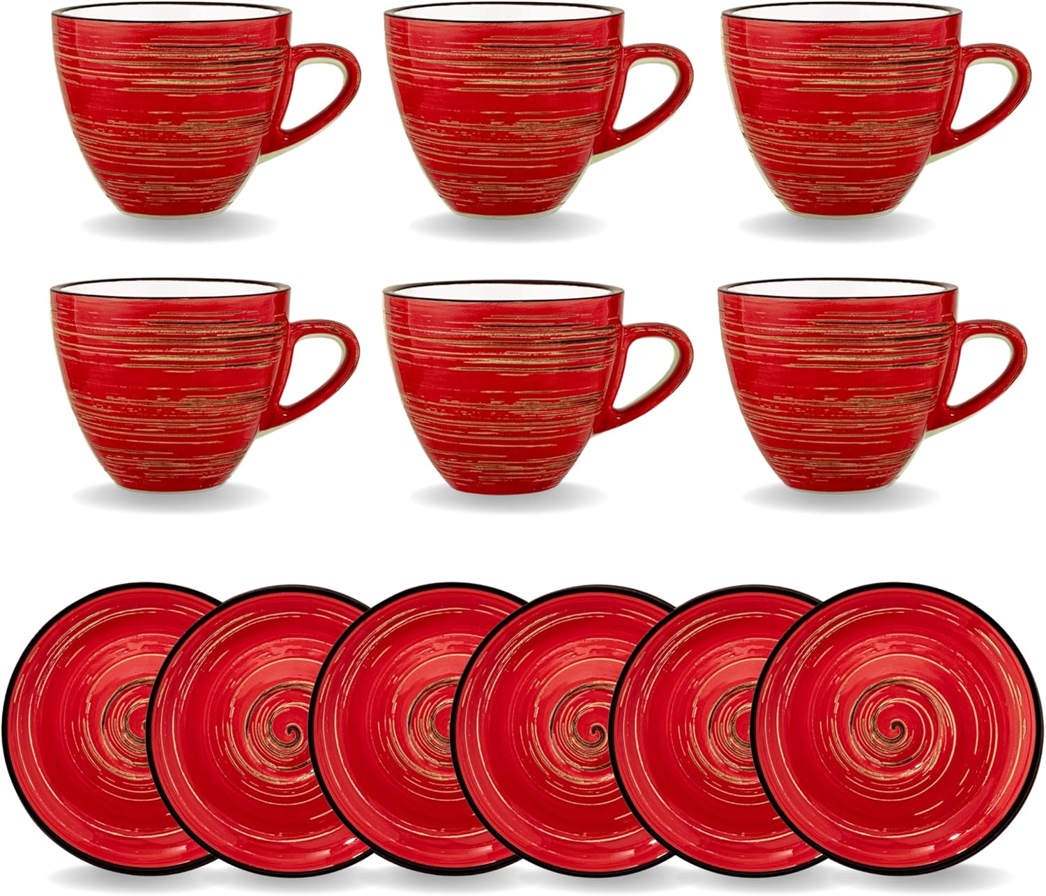 Wilmax England ColorBoom Spiral - Koffiekopjes met Schotel - 110 ml - Set van 6 - Rood