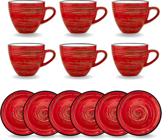 Wilmax Espresso Cup & Saucer Red Porcelain 6-piece Set