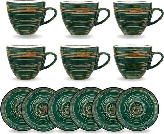 Wilmax Cup and Saucer 190ml Green Porcelain 6-piece WL-669535/AB6