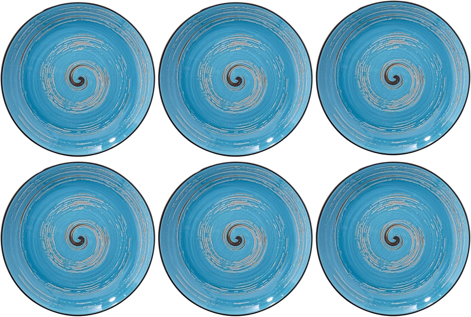Wilmax Spiral Teller 6er Set aus Porzellan, 20 cm, Blau – WL-669612/A6