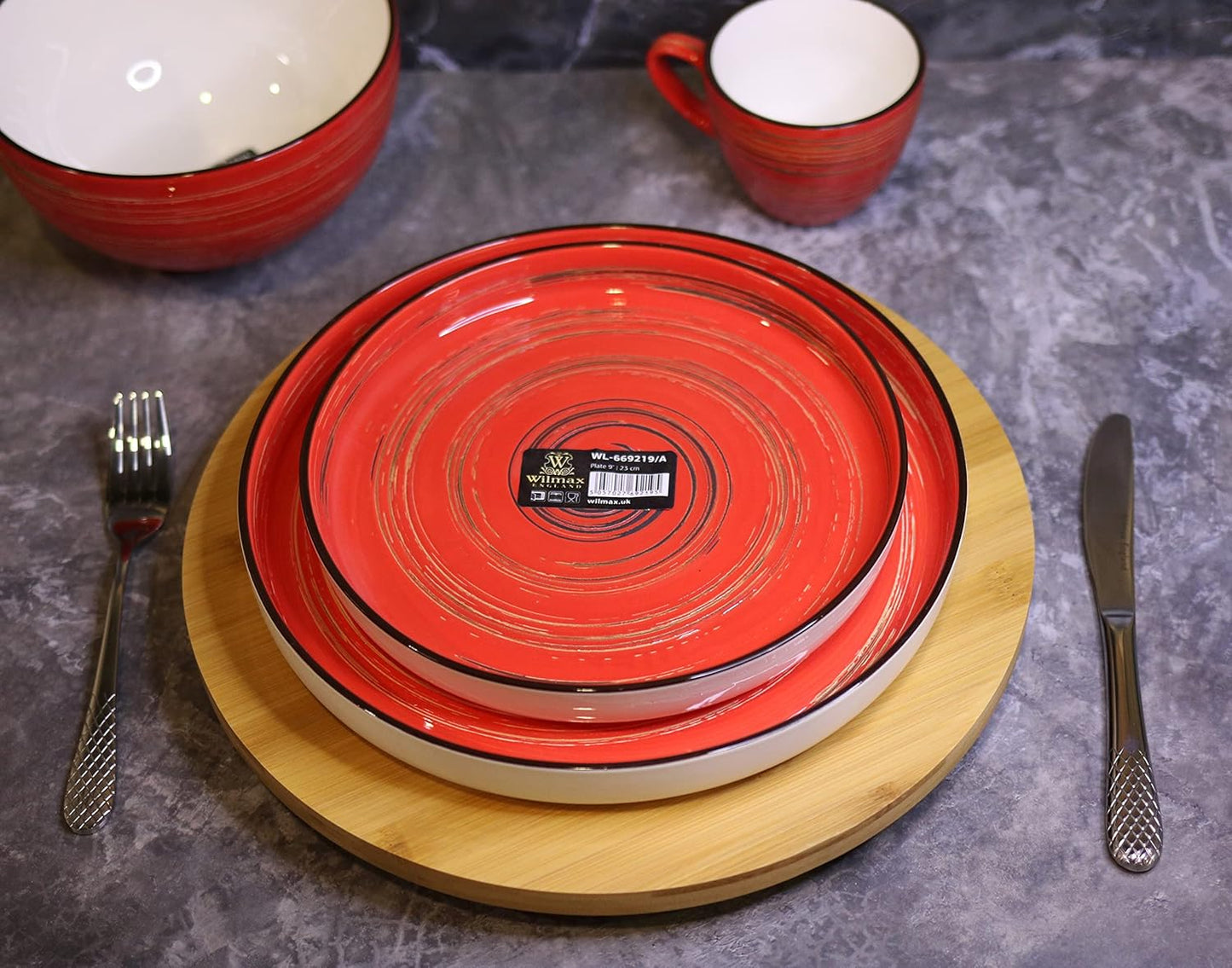 Wilmax Teller 28 cm Rund Porzellan, Spiral Kollektion, Rot WL-669220/A
