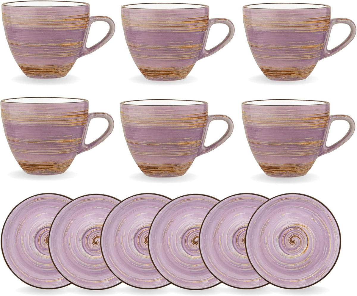 Wilmax England Kop-schotel Lavendel Porselein 300 ml Set van 6