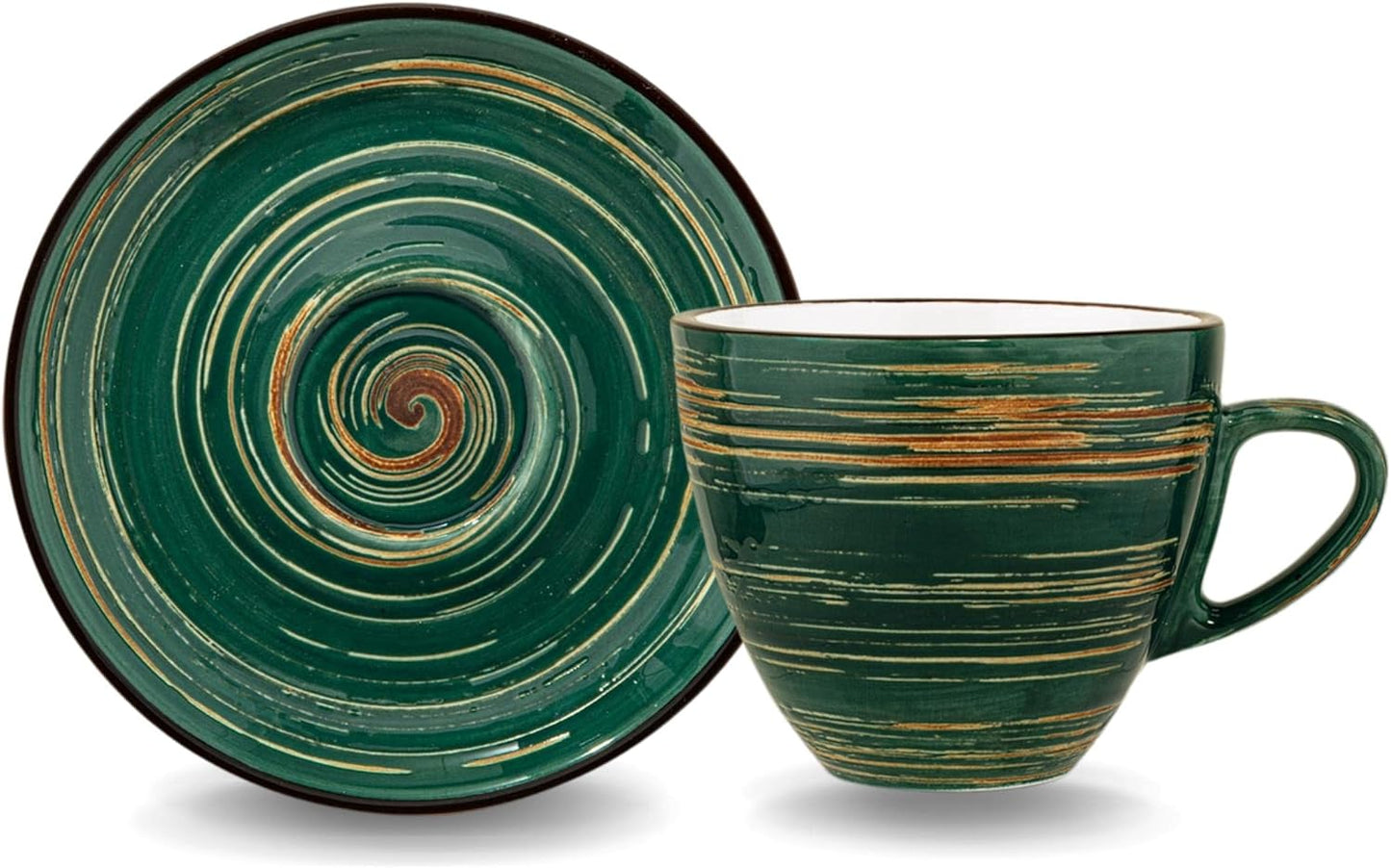 Wilmax Tassen-Set mit Untertassen, 6-teilig, grün – WL-669536/AB6