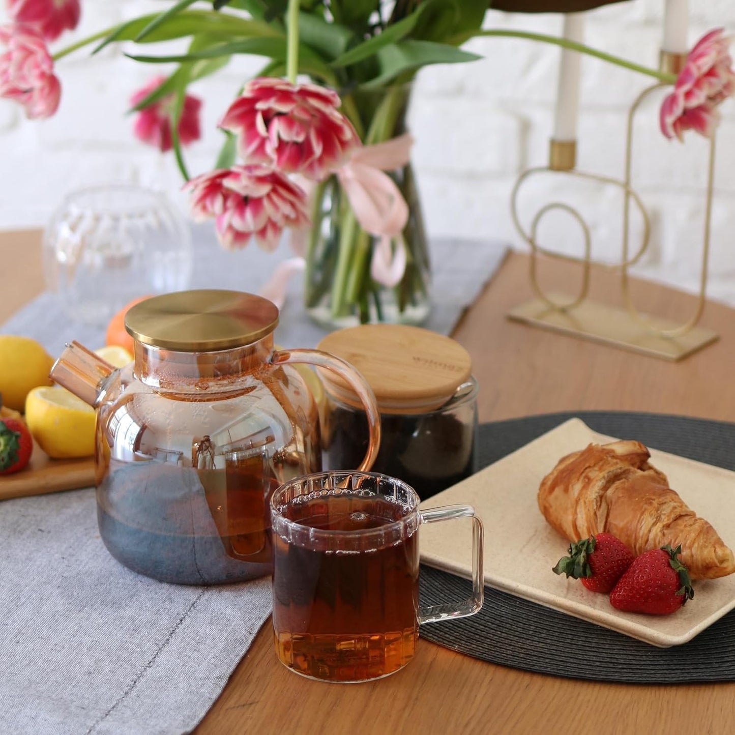 Wilmax Glas Teekanne mit Edelstahl-Deckel, 950 ml, Glas WL-888810003/A