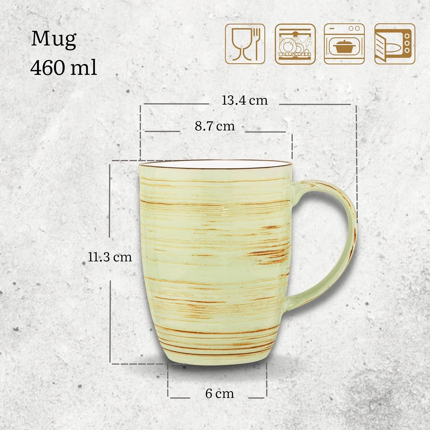 Wilmax Porselein Bekers 460 ml 3 kleuren 6-delige set