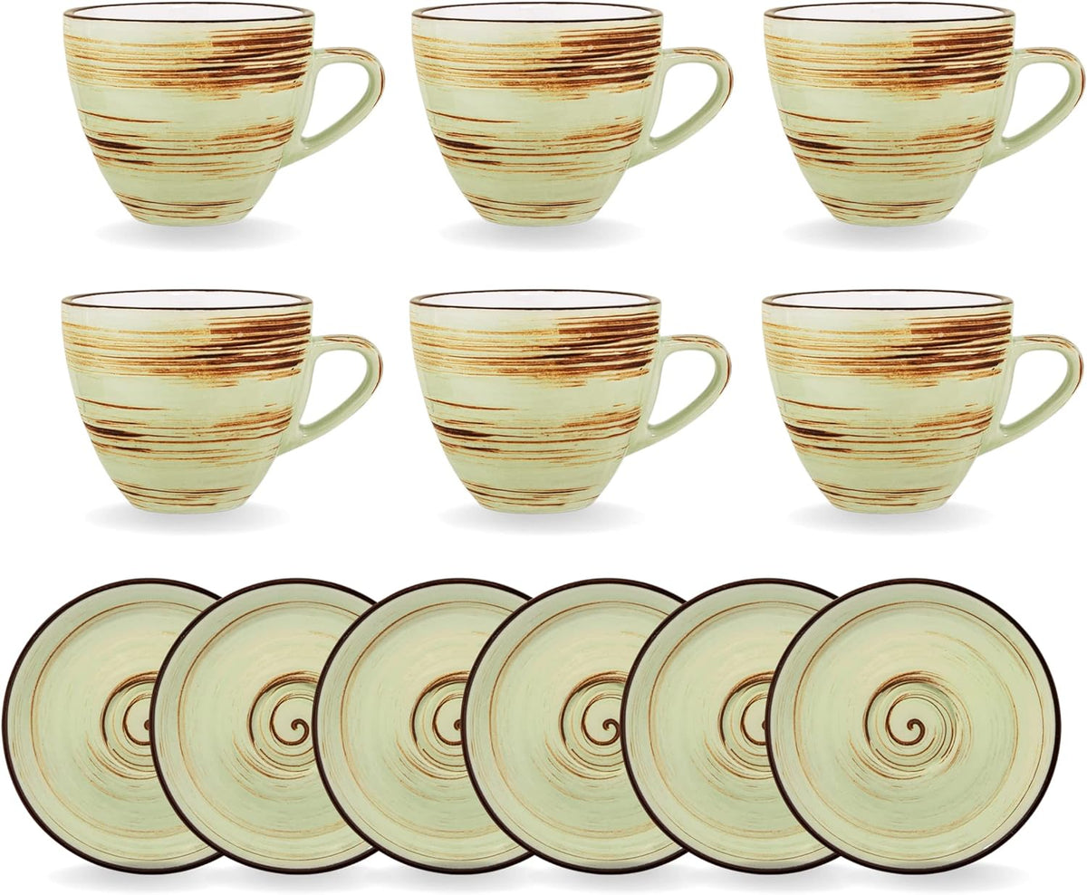 Wilmax England ColorBoom Spiral Kop en Schotel Set - 190 ml - Set van 6 - Pistache