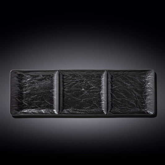 Wilmax England 3-Compartment Porcelain Dish Black 2x 40.5x13cm