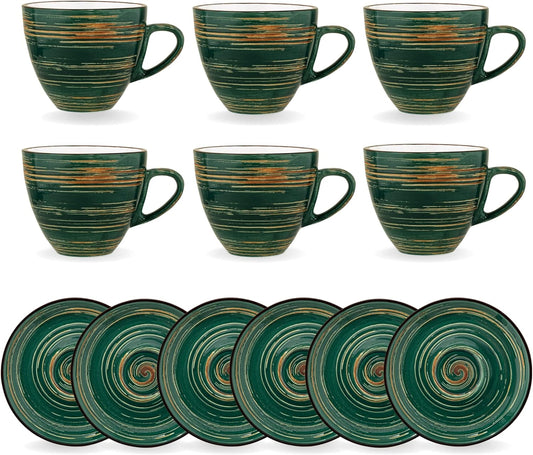 Wilmax England Espresso Cup and Saucer 75ml Green Porcelain 6x