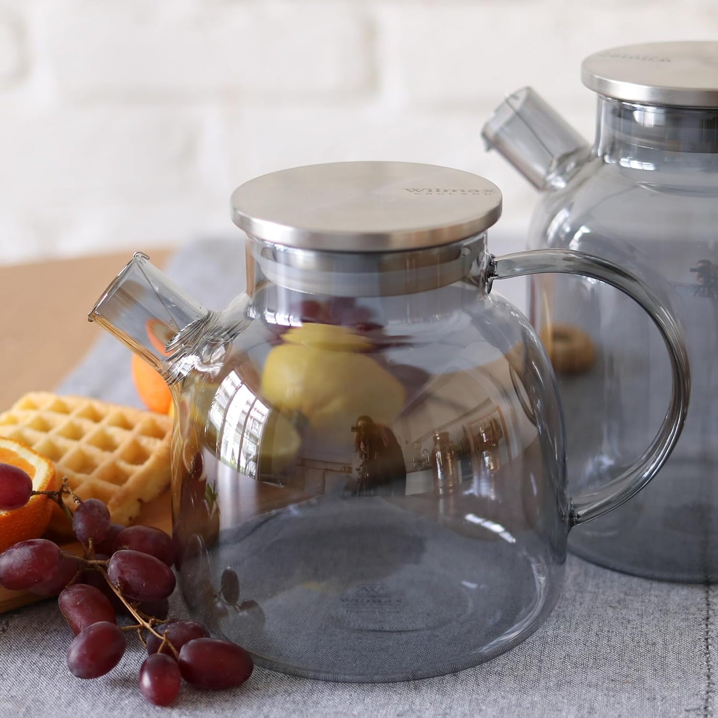 Wilmax Teekanne 1200 ml Glas mit Edelstahldeckel WL-888826002/A