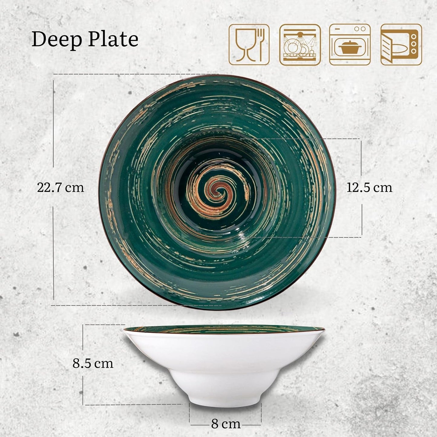 Wilmax Diep bord 22,5 cm Groen Porselein WL-669523/A