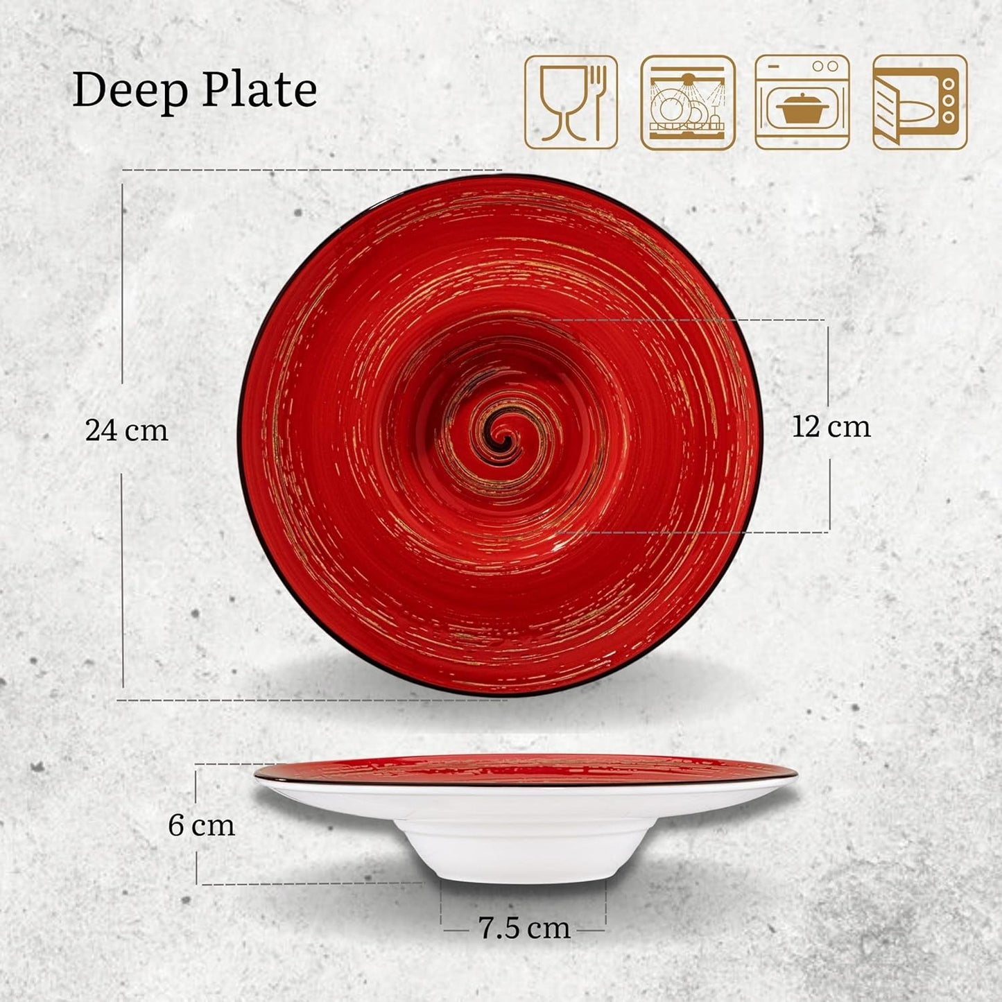 Wilmax Diep Bord 24 cm 200 ml Rood Porselein WL-669225/A