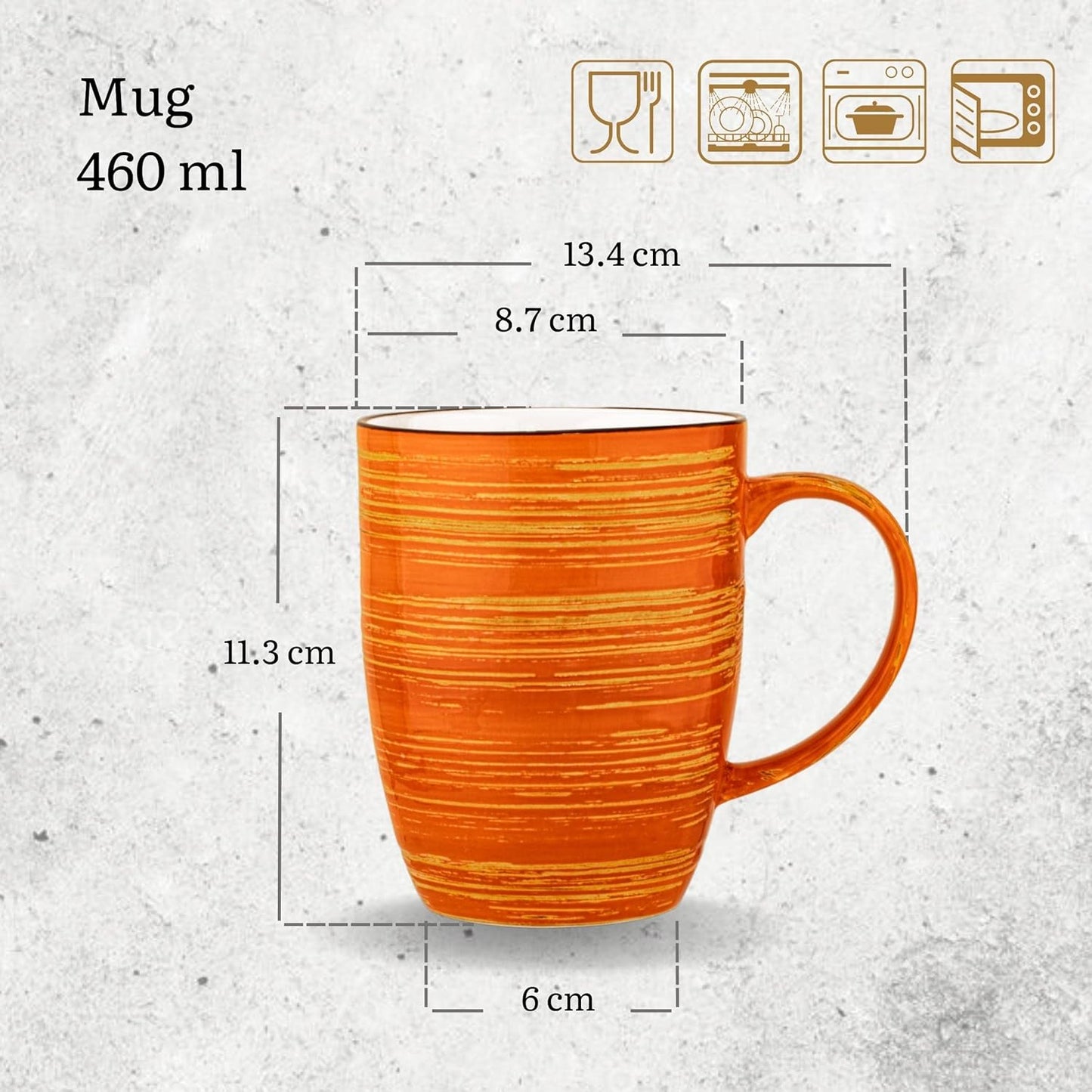 Wilmax Orange Porcelain Mugs 460ml - 6-piece WL-669337/A6