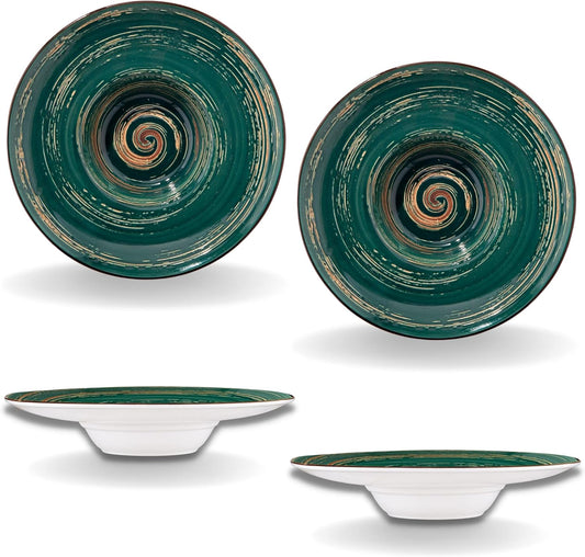 Wilmax Diep bord 24 cm 200 ml Groen Porselein 2-delige set