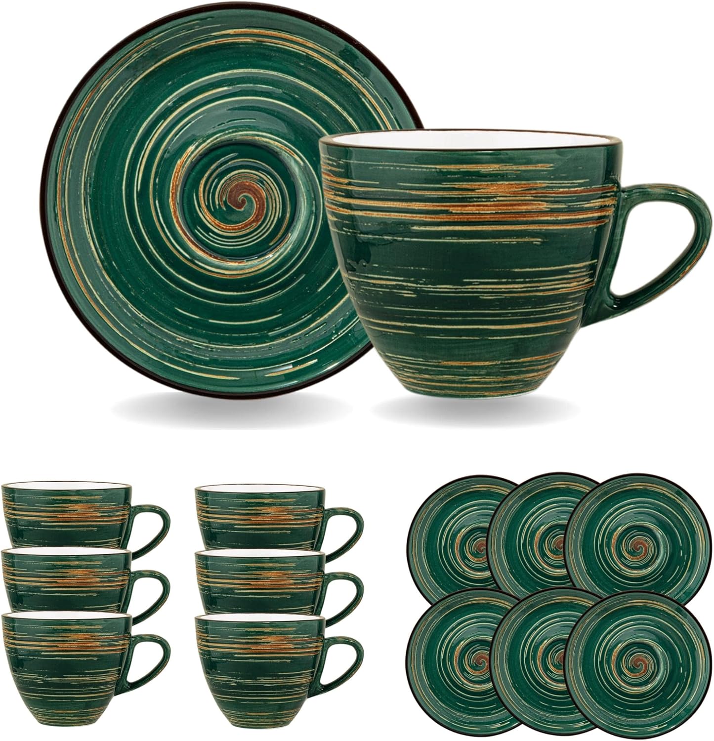 Wilmax Tassen-Set mit Untertassen, 6-teilig, grün – WL-669536/AB6