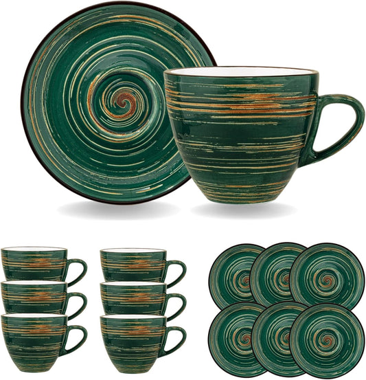 Wilmax Tassen-Set mit Untertassen, 6-teilig, grün – WL-669536/AB6