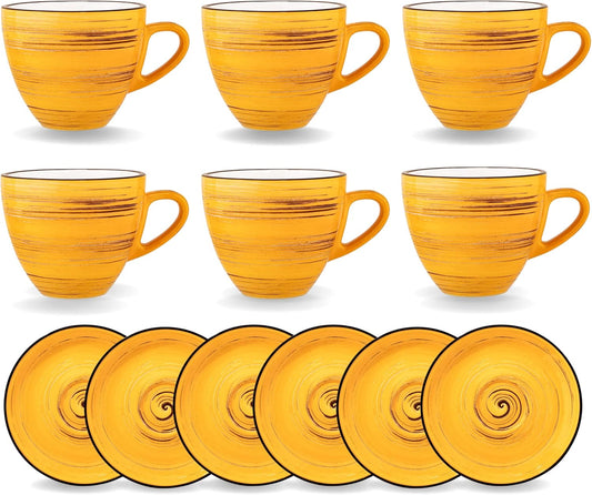 Wilmax Cup and Saucer 300 ml Yellow Porcelain 6-piece set
