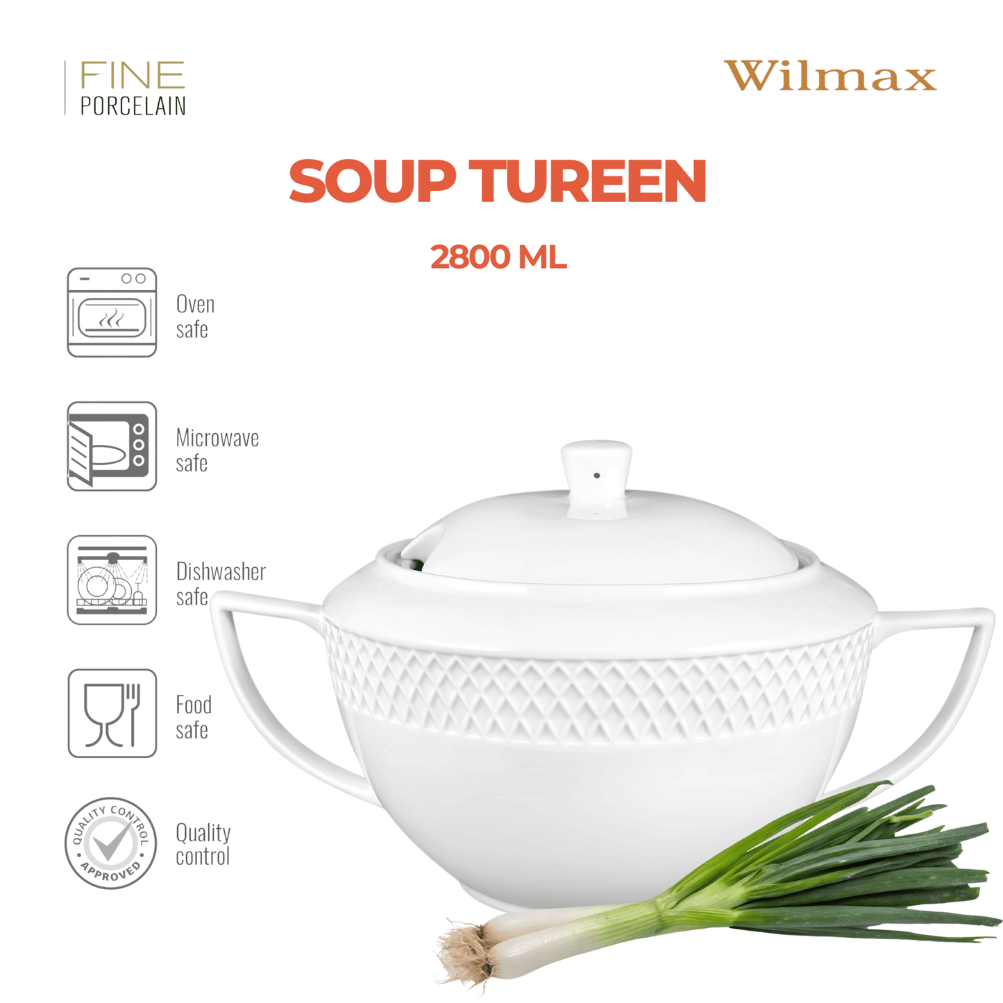 Wilmax Soepterrine 2800 ml Wit Porselein WL-880101511/A