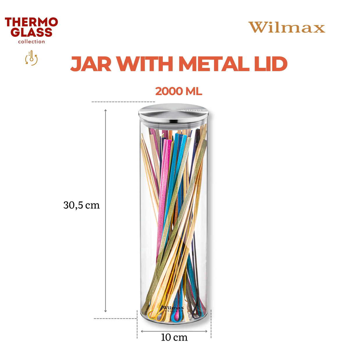 Wilmax England Voorraadpot 2000 ml, RVS deksel, 2-delige set