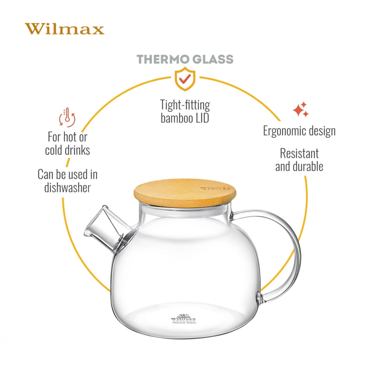 Wilmax England Theepot 950ml Thermoglas Veervilter Bamboe