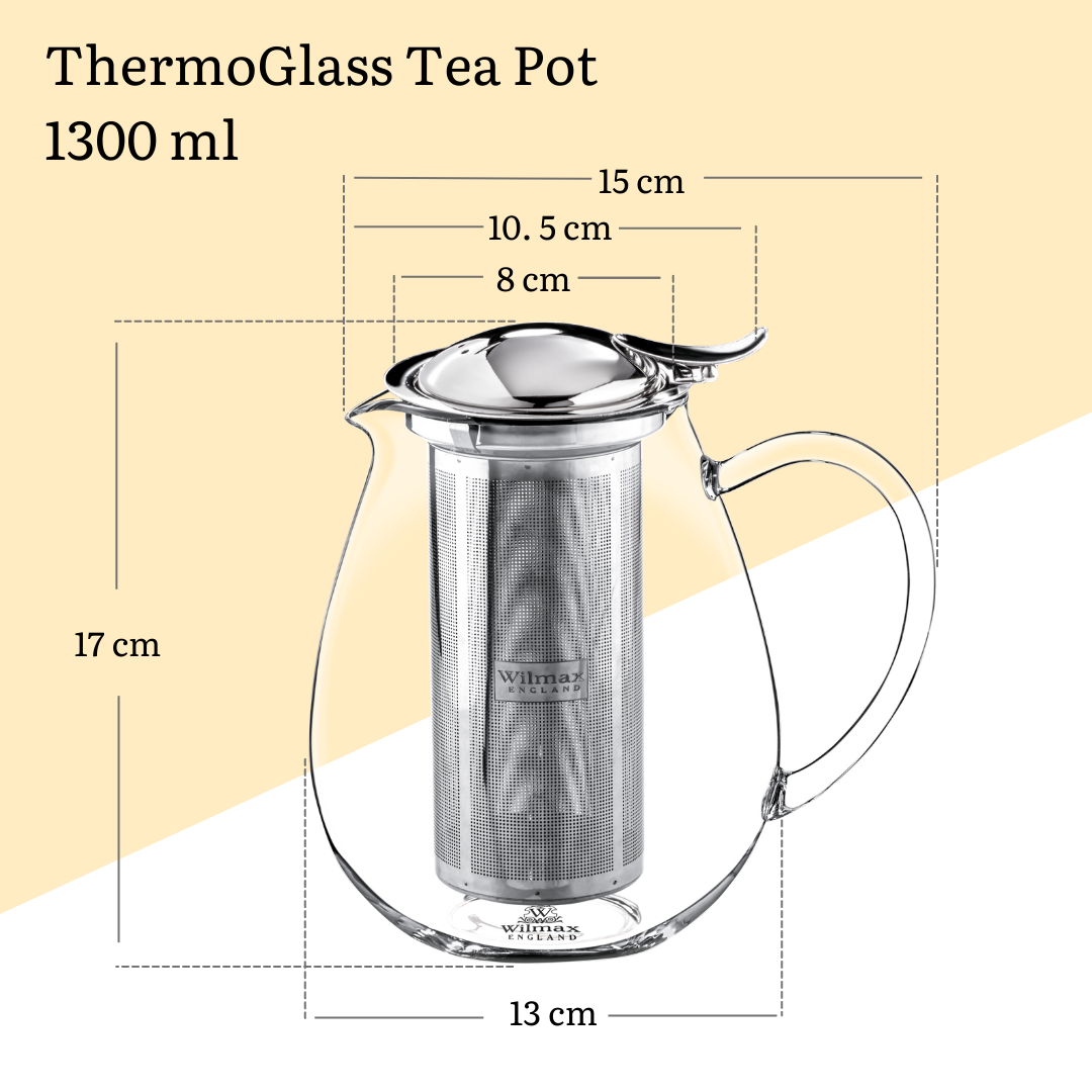 Wilmax Theepot 1300ml Borosilicaatglas RVS Filter WL-888803/A